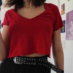 Brandy Melville red cropped v neck t shirt
